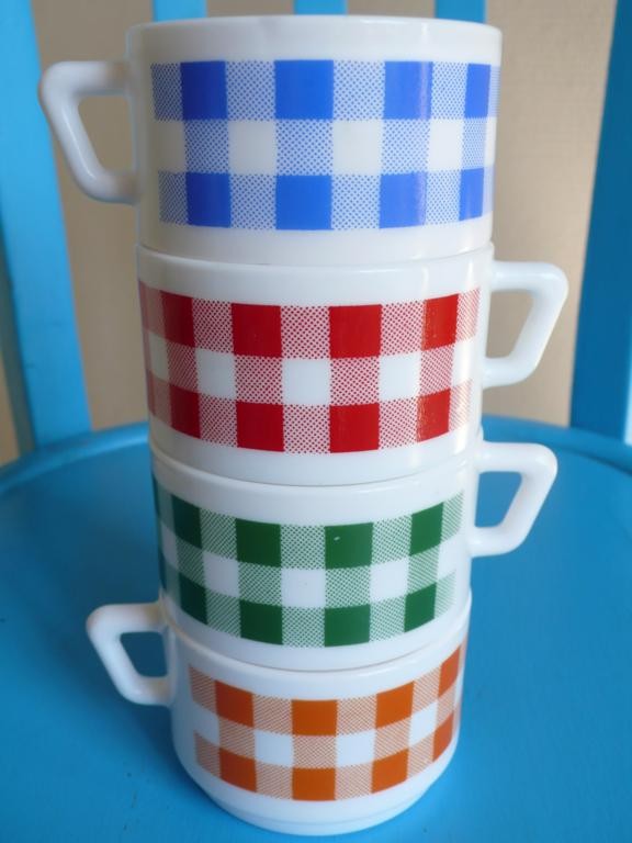 Vintage cups, coffee, colours, red, blue, orange, green, gingham, check, squares, picnic, summer, French vintage house accessories il fullxfull 237371644 Vintage Finds of the Week May 14th