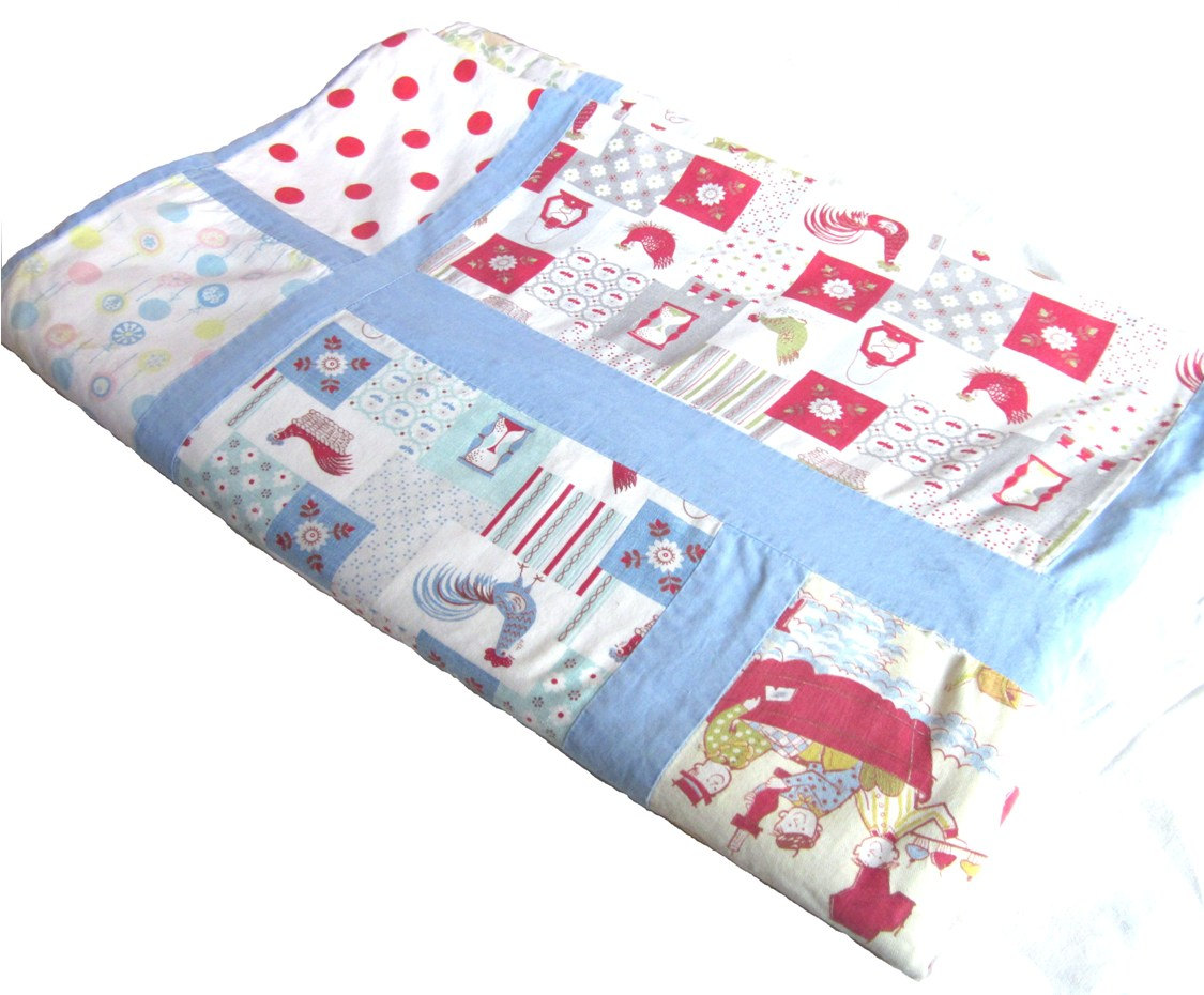 Vintage 1950s Quilt Red Pinks Blue : Chickens and Nursery Rhyme Novelty Prints il fullxfull 3290175271 Favorite Vintage Finds of the Week May 21st