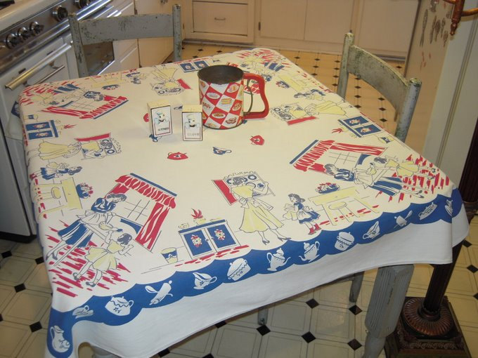 Vintage Tablecloth Mother's Little Helper Daughter in the Kitchen il fullxfull 3304885481 Vintage Finds of the Week May 7th