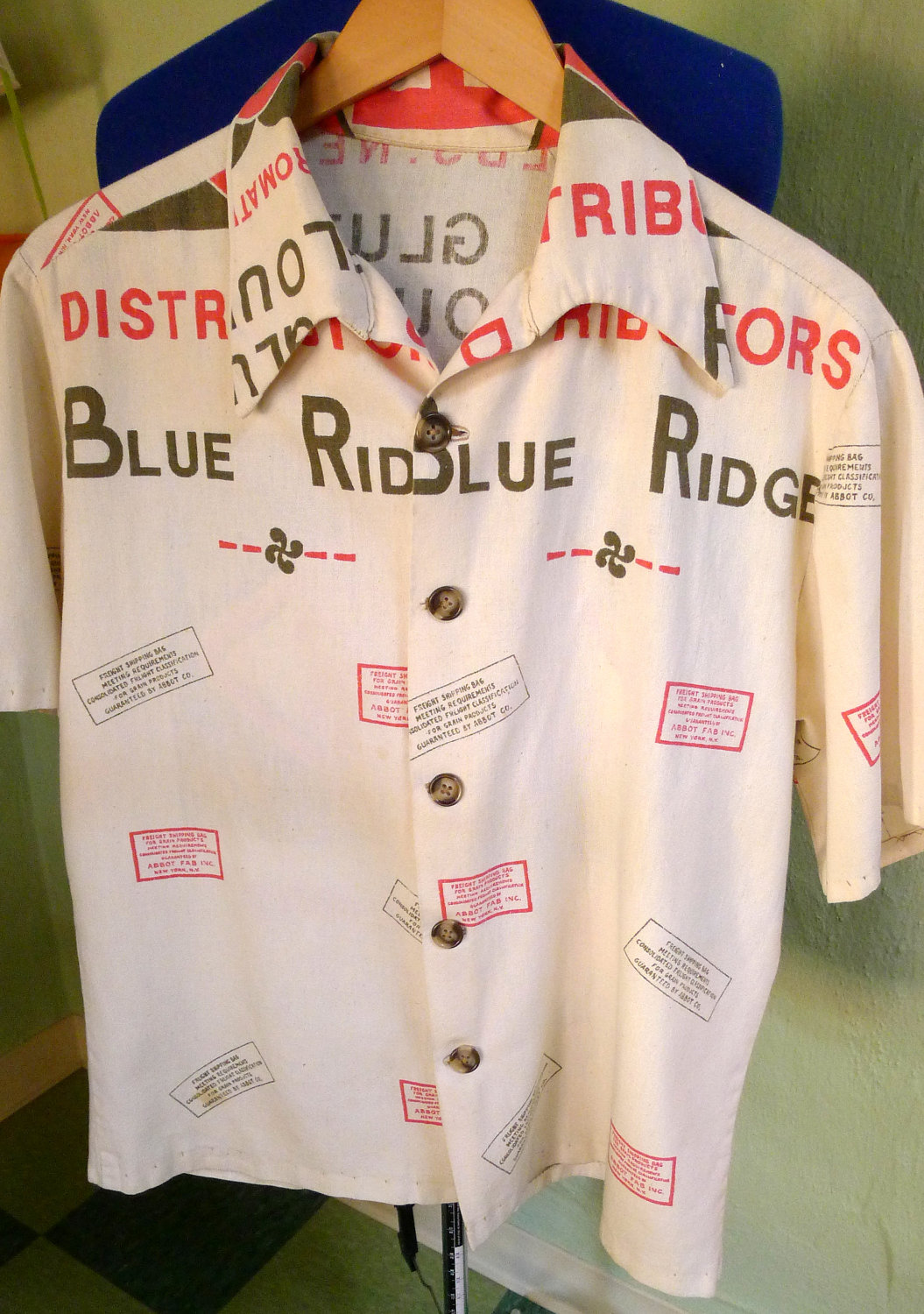 The Coolest 1950s Men's Shirt Made from a Blue Ridge Floursack -- M, L il fullxfull 3043236341 Favorite Vintage Finds of the Week June 11th(Father Knows Best)
