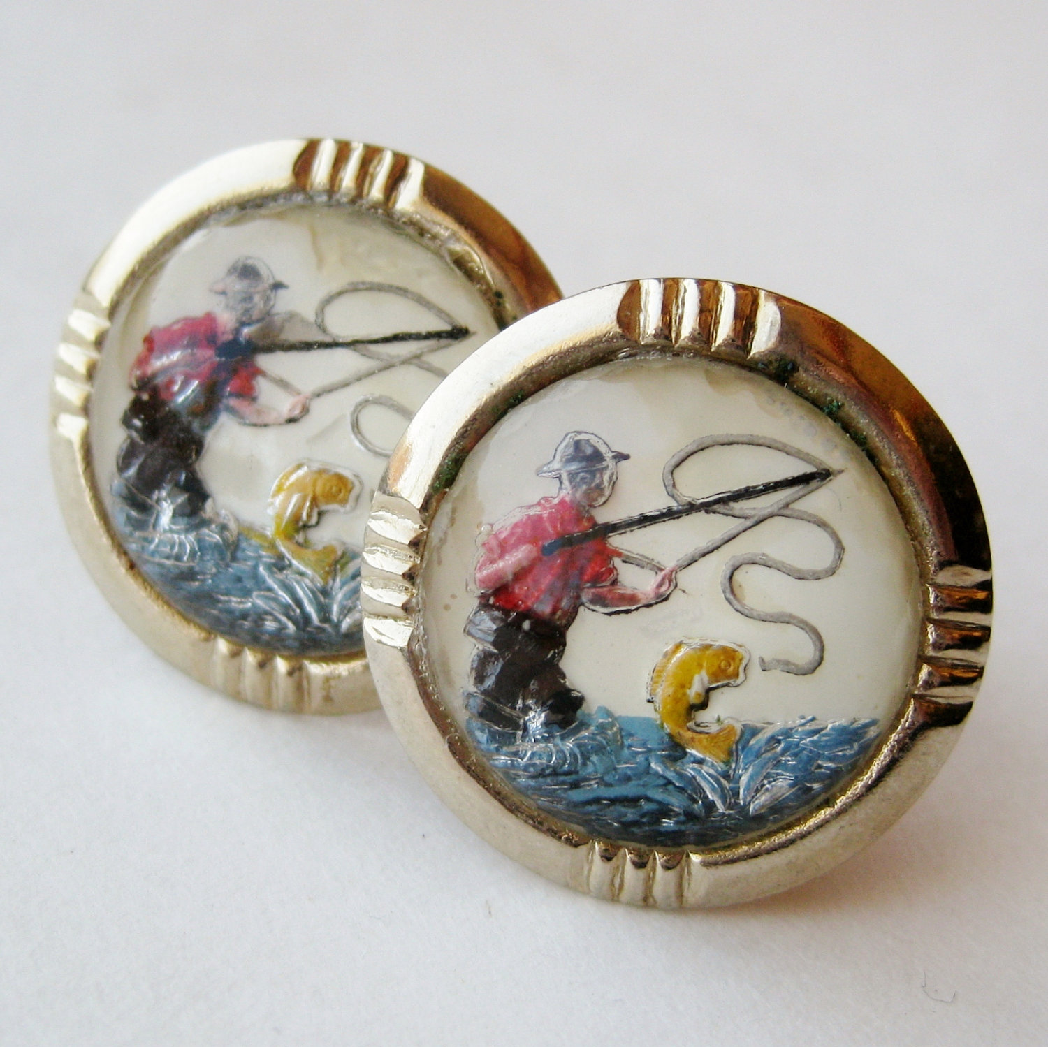 Gone Fishin' Vintage 50s Novelty Reverse Intaglio Glass & Goldtone Fly Fisherman Cufflinks il fullxfull 3076060261 Favorite Vintage Finds of the Week June 11th(Father Knows Best)