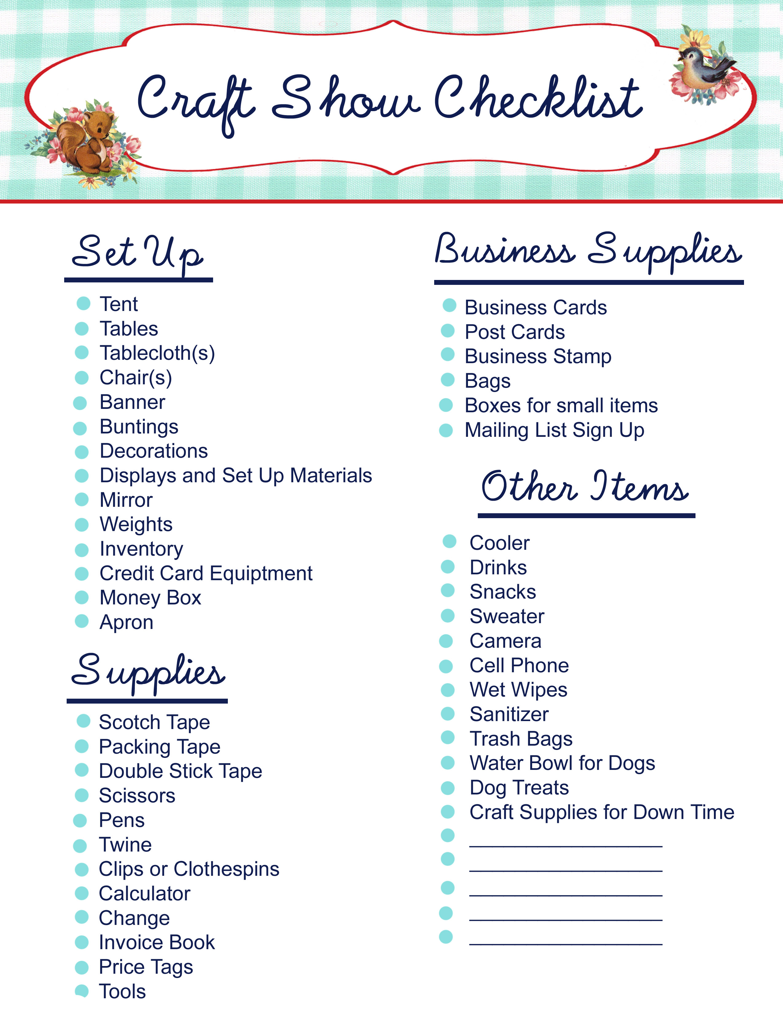 Free Printable- Craft Show Checklist - My So Called Crafty Life