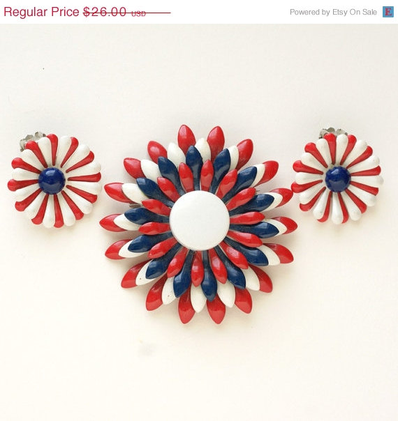 1960's Red White and Blue Enamel Flowers Brooch and Earrings il fullxfull 352930038 Favorite Vintage Finds of the Week July 2nd