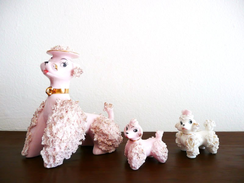 Poodle Figurines, Spaghetti Poodles, Pink and White, Vintage Dogs, Girl Room Decor, 1950s, Mid Century Collectible, Porcelain, Set of Three il fullxfull 335119120 800x600 Favorite Vintage Finds of the Week August 20th