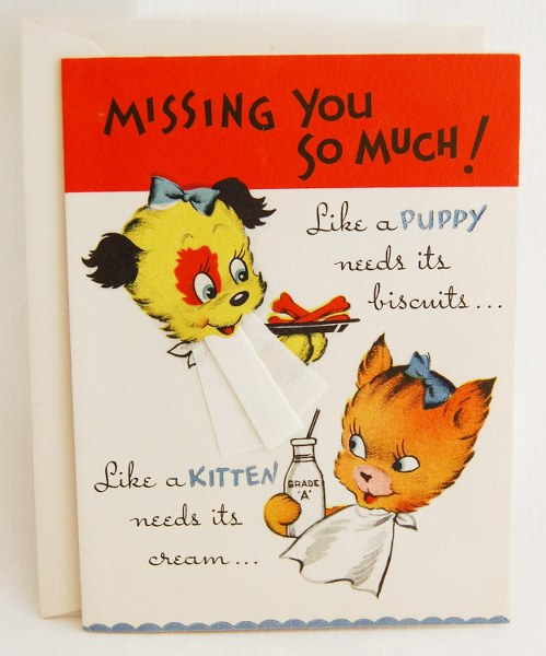 Vintage 1950s Gibson Missing You Greeting Card UNUSED il fullxfull 366090360 inpw 499x600 Favorite Vintage Finds of the Week August 20th