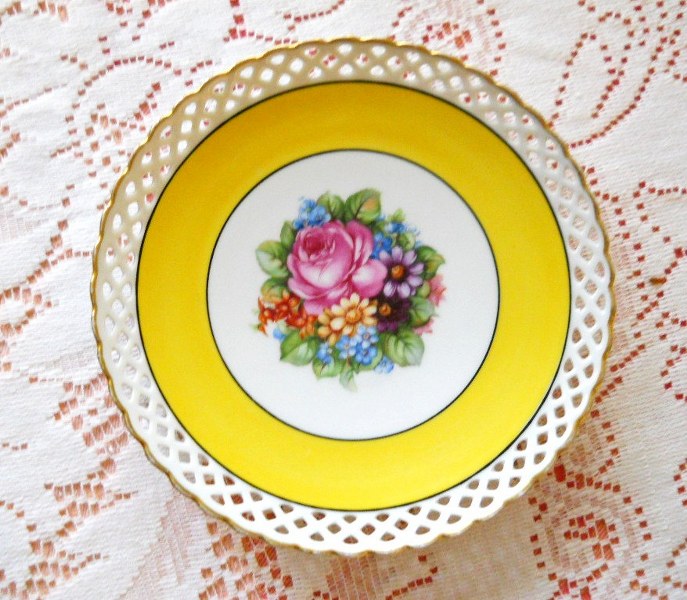 Victorian Antique Porcelain Yellow Roses Garden Floral Bouquet Reticulated Lattice Cottage Plate Vintage 1900s to 1910 Germany il fullxfull 325970778 687x600 Favorite Vintage Finds of the Week September 17th