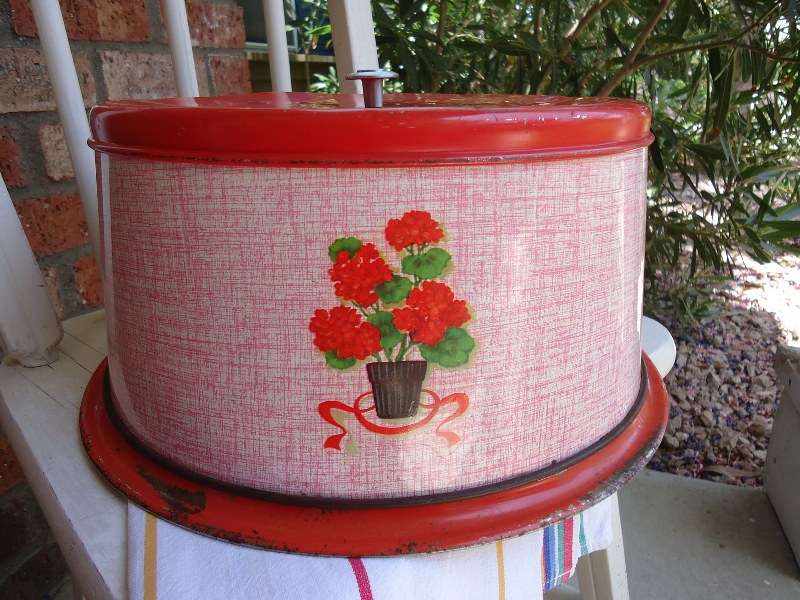 Vintage 1950s Cake Carrier - Red Tin with Geranium Decal- Shabby Chic, Cottage, Country il fullxfull 338303581 800x600 Favorite Vintage Finds of the Week September 3rd