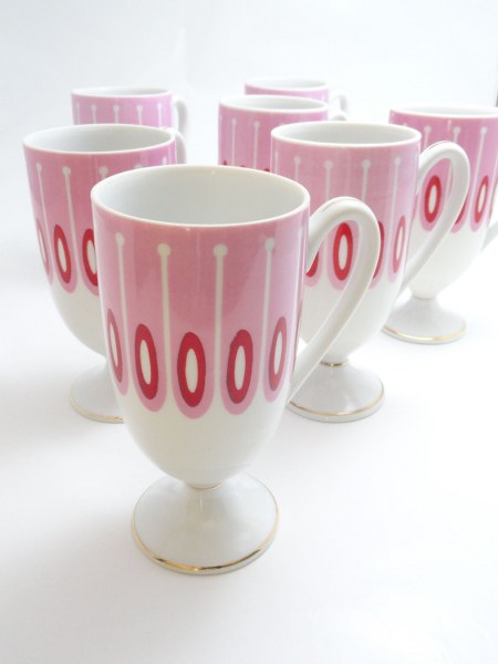 50s Vintage Coffee Mugs- 7 pink & red retro pedestal cups white with gold trim-1950s kitsch kitchen il fullxfull 353096554 hfqm 450x600 Favorite Vintage Finds of the Week September 3rd