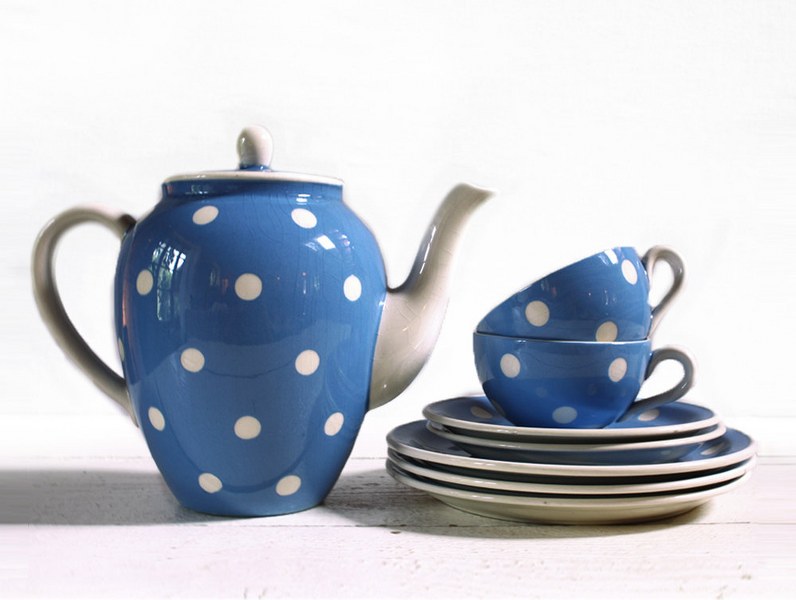 LOVELY vintage Blue Coffee SET with white DOTS il fullxfull 367695779 l3gd 796x600 Favorite Vintage Finds of the Week September 17th