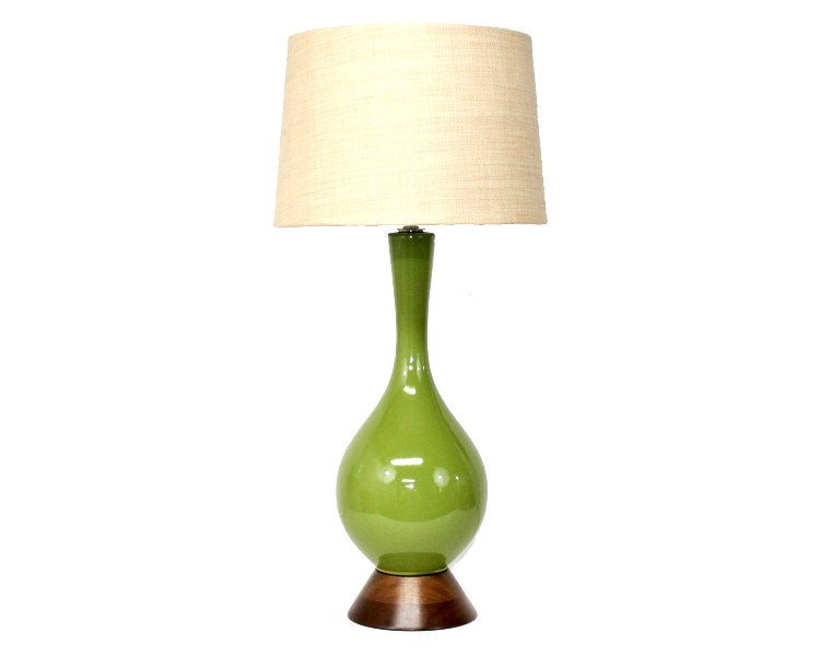 Mid-Century Modern Pottery Lamp in a Pea Green Glaze with Walnut Base and Burlap Shade il fullxfull 370154082 4hhw 750x600 Favorite Vintage Finds of the Week October 1st