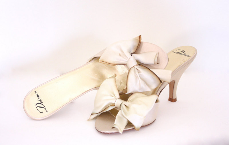 Vintage 50s Cream Silk Heels with Bow - Princess Mules - il fullxfull.338812301 Favorite Vintage Finds of the Week December 31st