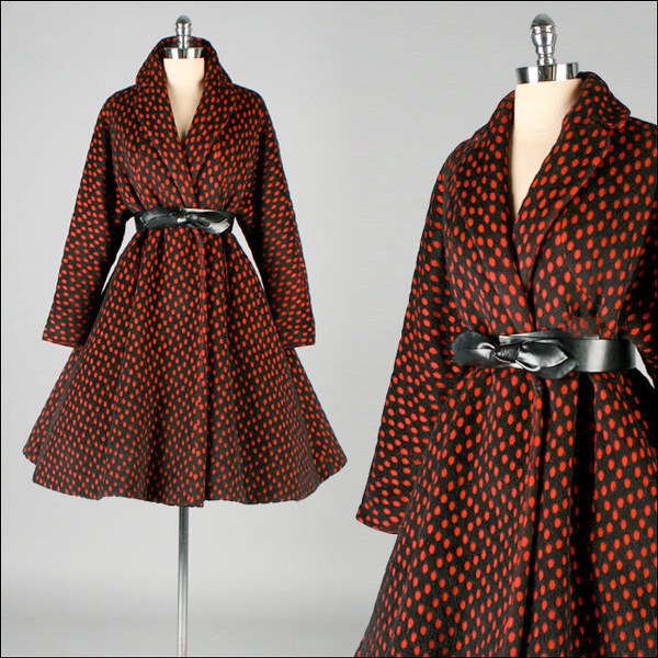 Vintage 1950s Coat . Black Red Wool . French Polka Dots il fullxfull.395357610 myfs 600x600 Favorite Vintage Finds of the Week January 14th
